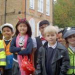 School children participating in a road safety lesson