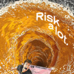An animation of a young man trying to escape from his driving licence as it's being sucked into a whirpool of beer in a pint glass. The text reads 'Drink a little. Risk a lot.'
